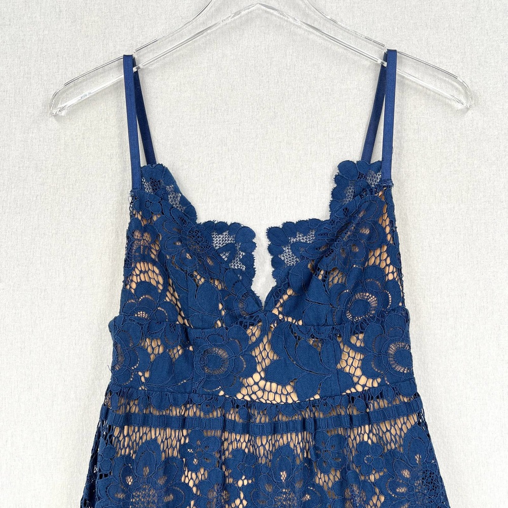 FOR LOVE & LEMONS Gianna Lace Midi Dress Womens XS Blue Bodysuit Bodycon - Picture 4 of 12